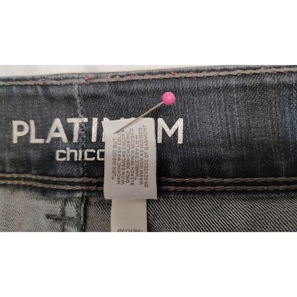 Chico's Women's Platinum Blue Jeans Size 2.5 US Large 14 Rhinestones Embroidery - Picture 12 of 12